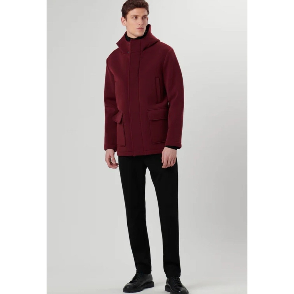 Bugatchi Men's Burgundy Car Coat with Hood, Size M – New with Tags — $675 Retail